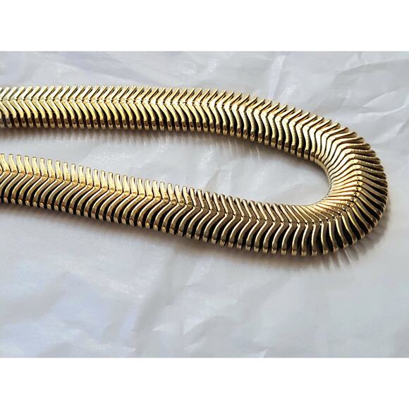 Gold Necklace Thick Chunky Herringbone Vintage Statement MCM Mid-Century Modern - Picture 8 of 10